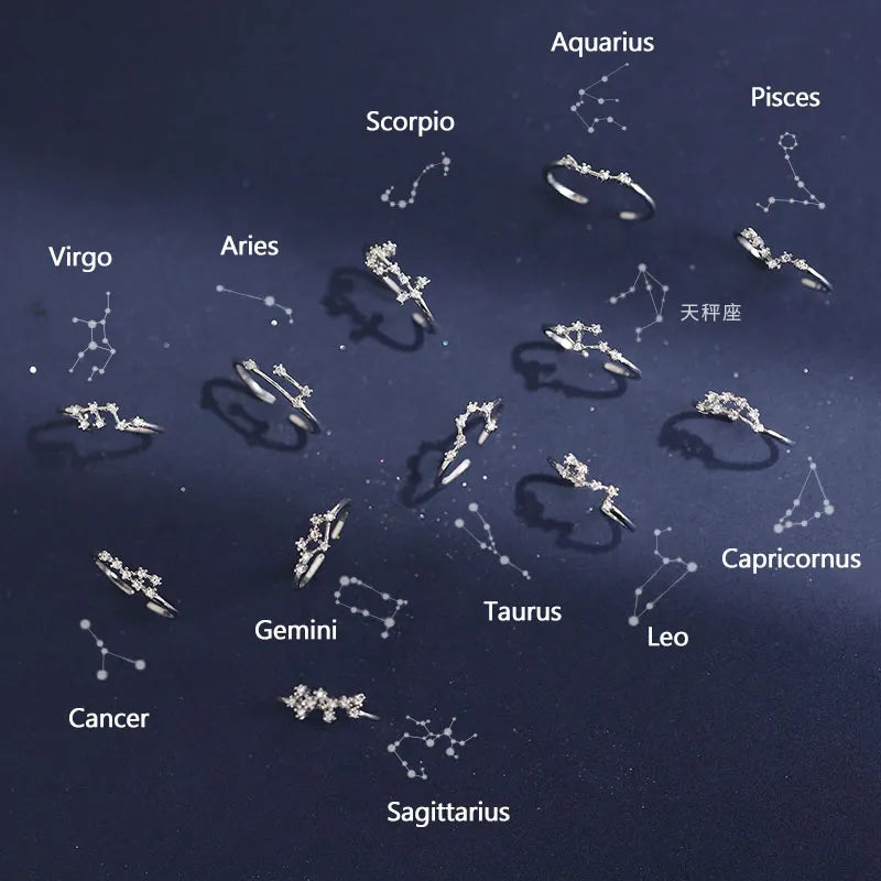Astro C 5 Zodiac Sign Silver Rings