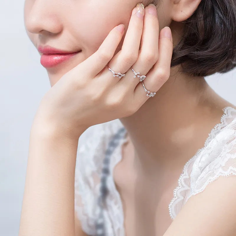 Astro C 5 Zodiac Sign Silver Rings