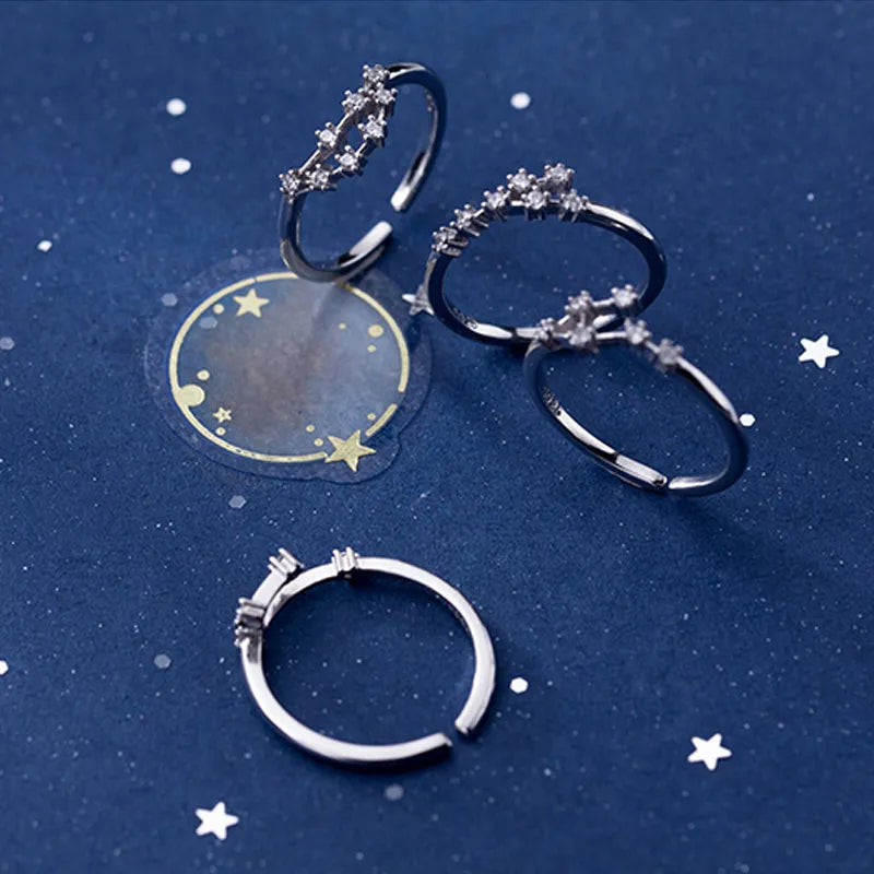 Astro C 5 Zodiac Sign Silver Rings